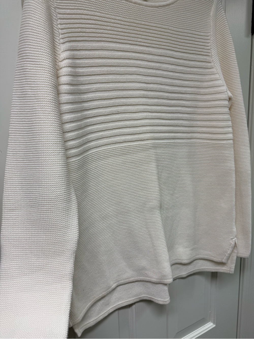 Talbots White Ribbed-Panel Crewneck Sweater - Picture 2 of 5